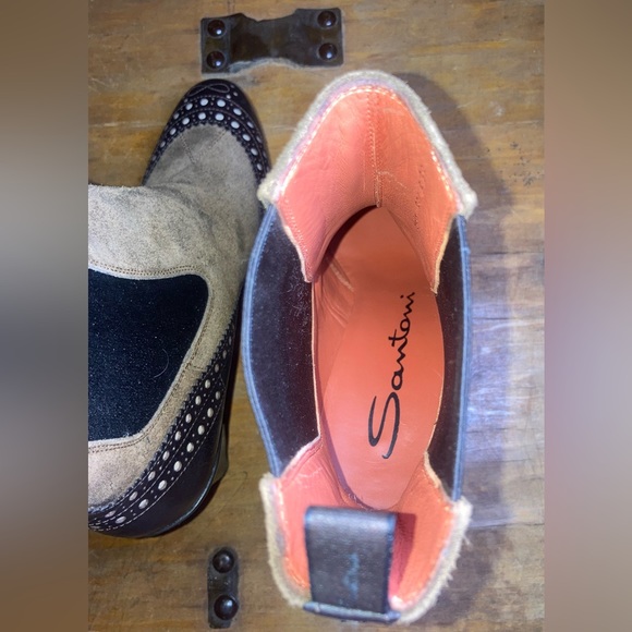 Santoni high heel platform boots black brown leather - Picture 8 of 11